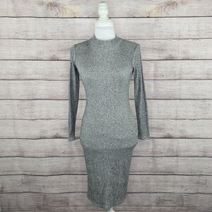 Lulus I Mist You Grey Long Sleeve Bodycon Ribbed Lightweight Sweater Dress Med